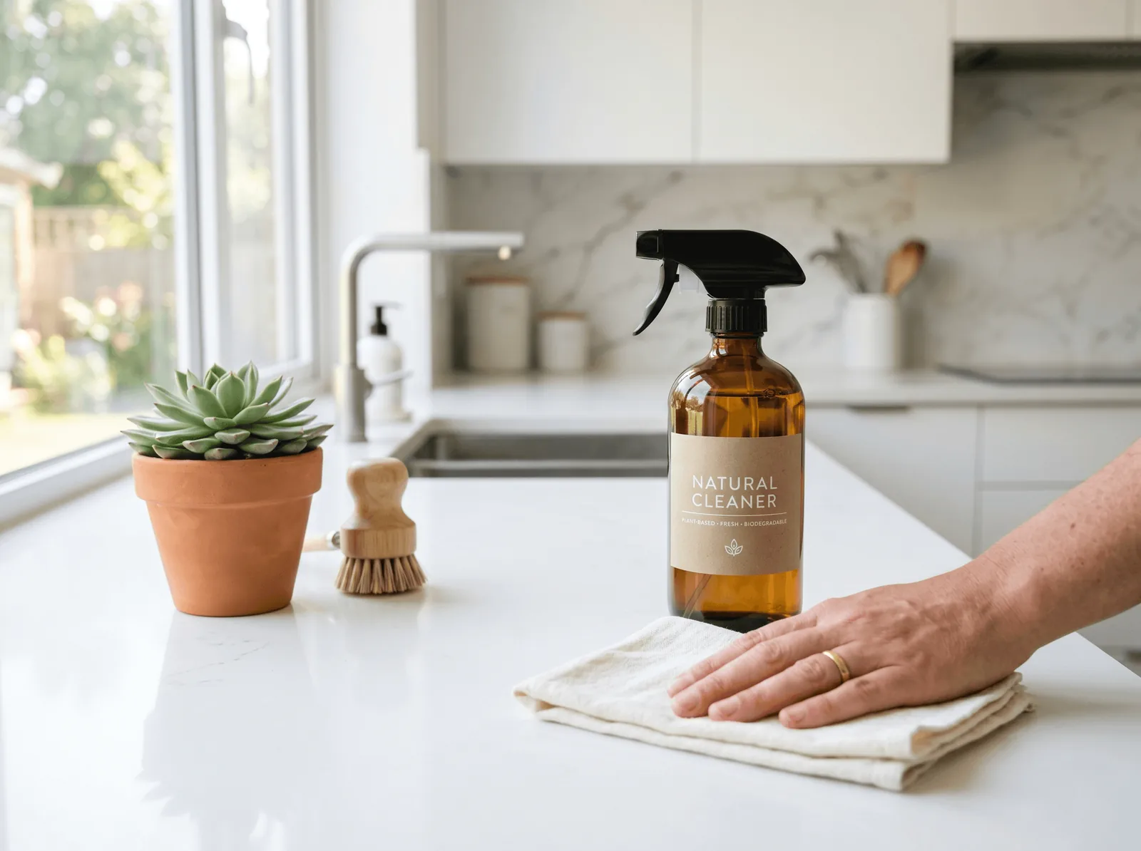 Diluted wood vinegar used as a household surface cleaner and deodoriser