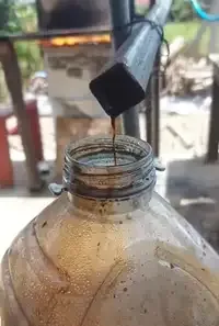 Diagram showing wood vinegar formed from condensed pyrolysis smoke