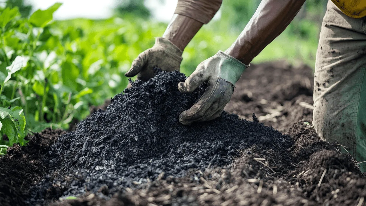 Biochar supporting long-term carbon sequestration and sustainable biomass carbon storage.