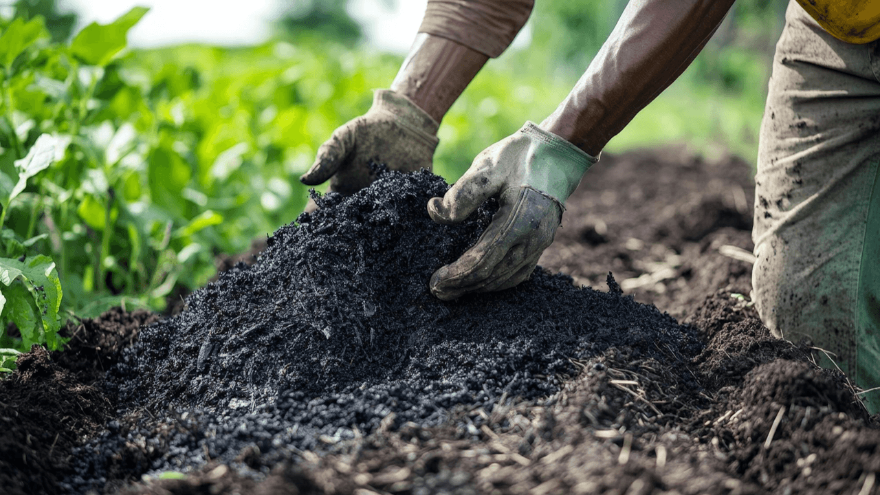 Biochar supporting long-term carbon sequestration and sustainable biomass carbon storage.